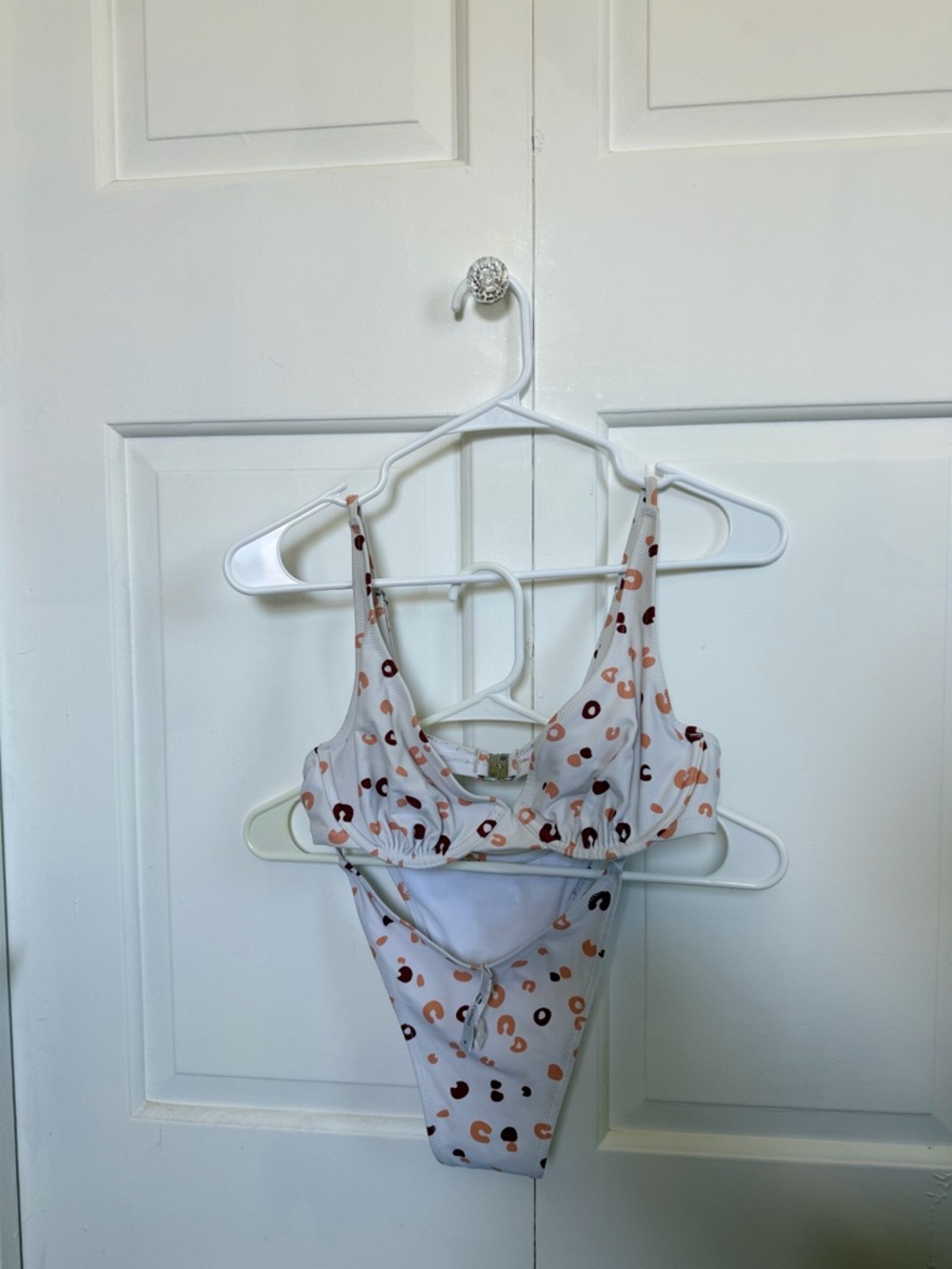 Cupshe White Bikini Set with Brown & Tan Dot Print